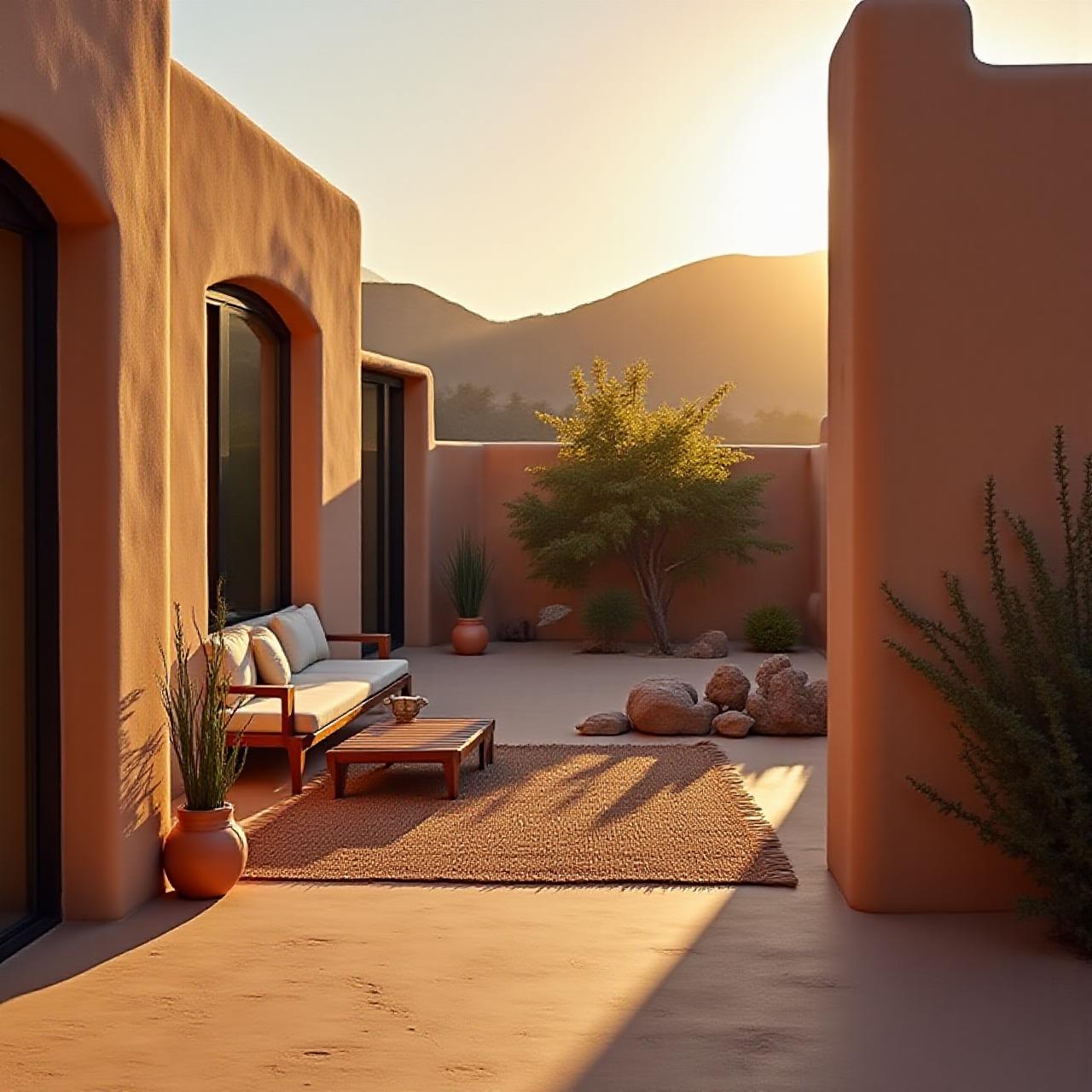 Artisanal desert home goods arranged on a sunny patio